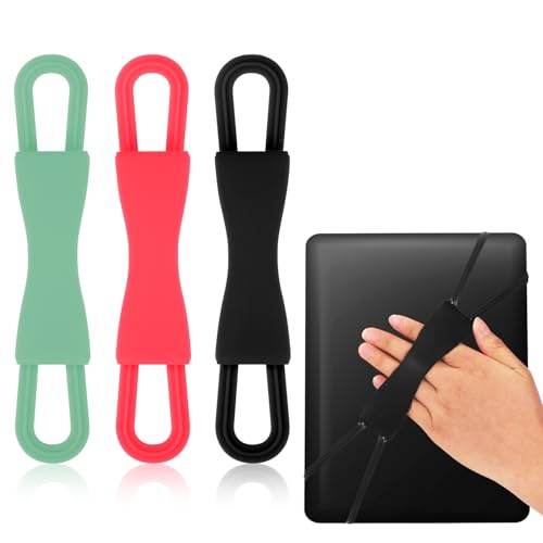 Lyreh 3pcs Hand Strap Holder for Kindle, Comfortable Stretchable Reading Belt for Tablets Reading in Bed Accessories Fits 4-8 Inch Device (Black, Red, Green)