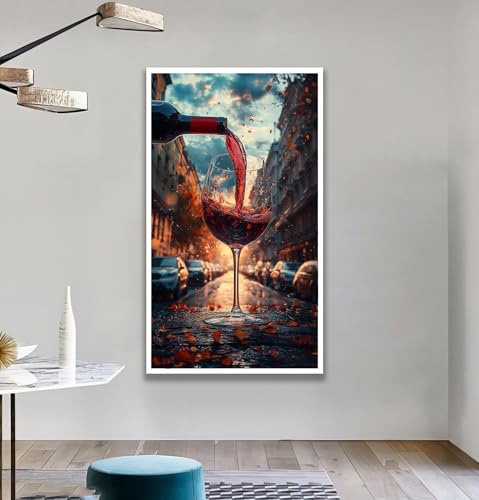 Art mural paysage urbain au vin rouge : toile abstraite 30x50 cm - 3