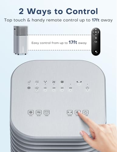 Image of 4-IN-1 Portable Air Conditioners, Evaporative Air Cooler w /4 Modes & 3 Speeds, 15H Timer for Smart Auto-off, 2-Gal Tank for 20H Cooling,17FT Remote,No Hose Needed - Metallic