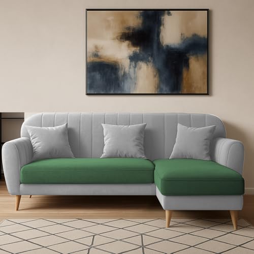 Image of Atticus RHS 4 Seater L Shape Sofa Set for Living Room (Green Grey Fabric) Premium Fabric Sofa Set