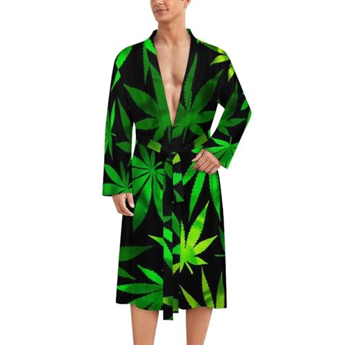 Weed Leaf Mens Summer Robes Lightweight Bathrobe Bath Robe Knee Length Shawl Collar Loungewear