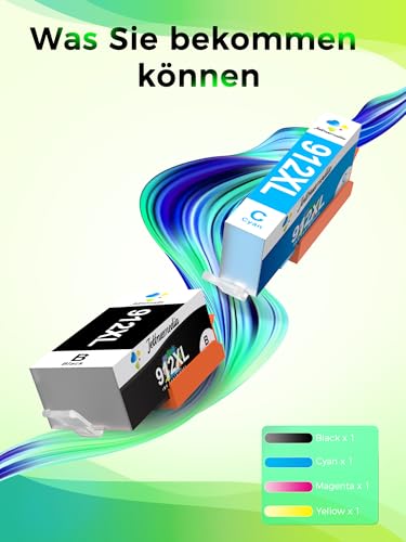912XL Multipack Kompatibel für HP 912 Druckerpatronen für HP 912XL Patronen für OfficeJet Pro 8022 8020 8023 8024 8025 HP OfficeJet Pro 8010 8012 8014 8015 (4er-Pack, Schwarz, Cyan, Magenta, Gelb)