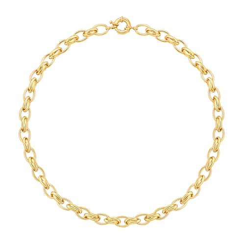Image of Aobei Pearl 18K Gold Statement Chunky Chain Choker Thick Elliptical Oval Link Necklace for Women Minimalist Spring Ring Sailor Clasp Jewelry 18”