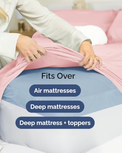 Image of Extra Deep Flex Top Split Head King Sheet Set - 6 Piece Breathable and Cooling Sheets - Hotel Luxury Bedding for Women, Men, Kids & Teens - Easy Secure Fit - Extra Deep Pockets - Baby Pink