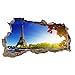 3D Wandtattoo Mauerloch Wandsticker Wandaufkleber Durchbruch Städte Landschaft selbstklebend H 60 x B 100 Schlafzimmer Wohnzimmer (WL03 Eiffelturm)