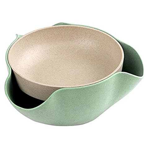 Plutreas Double Dish Pistachios Bowl, Snack Serving Bowl for Peanuts Pistachios Cherries Edamame Fruits Candy (Green) Cover