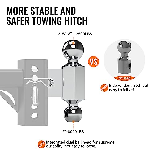 Sulythw Adjustable Trailer Hitch, Fits 2-Inch Receiver, 4-Inch Drop Hitch Ball Mount, Aluminum Tow Hitch, 2 And 2-5/16 Inch Combo Stainless Steel Tow Balls For Heavy Duty Truck With Double Pins, Black #TOP4