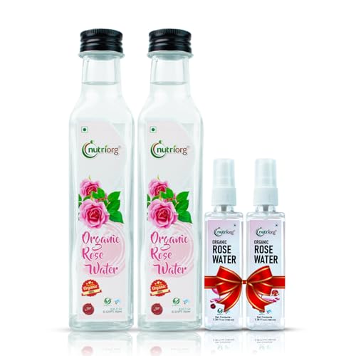 Image of Nutriorg Organic Rose Water | 100% Pure Gulab Jal for Face, Skin & Hair | Skin Toner, Makeup Remover, & Hydration | Alcohol & Paraben-Free | For All Skin Types | 250ml X 2