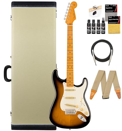 Fender Eric Johnson Stratocaster - 2-Color Sunburst Bundle with Deluxe Blonde Hard Case, Strap, Cable, and Guitar Cleaning Kit