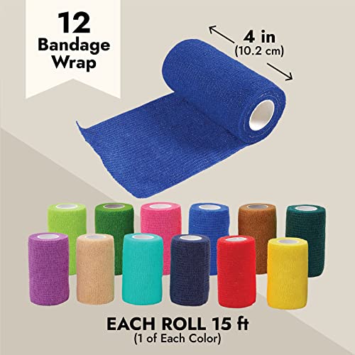12 Rolls Extra Large Colorful Self Adhesive Bandage Wrap 4 Inch Wide x 5 Yards - Cohesive Vet Tape for First Aid, Sports, Tattoo (12 Colors) - Image 7