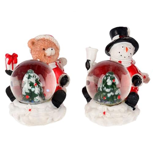 Acan Tradineur   Pack de 2 Bolas de Nieve con Figuras navideñas, Cristal Relleno de Agua, agitar, Estructura de Resina, Adornos, decoración Navidad   7,5 x 7 x 6 cm   Modelos aleatorios