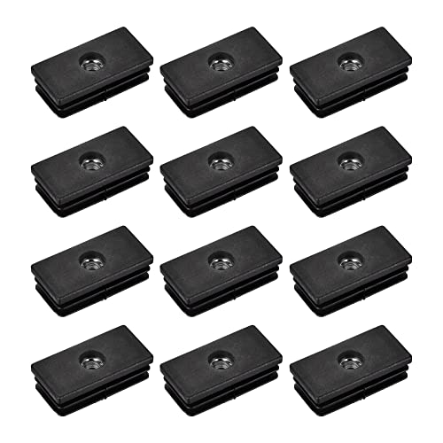 Image of uxcell 12Pcs Inserts for Rectangle Tubes with M8 Thread, for 1.57 inchx0.79 inch OD Rectangle Tube, Rectangle Black Plastic Plug Caster Insert Chair End Caps Furniture Leg Plug