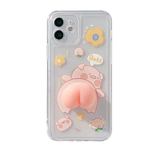 BONTOUJOUR Phone Case for iPhone 7 /8, Funny Novelty Waving 3D Squeezable Peach Butt Piggy Pattern Lovely Pig Case Transparent Soft TPU Silicone Rubber Help Relax