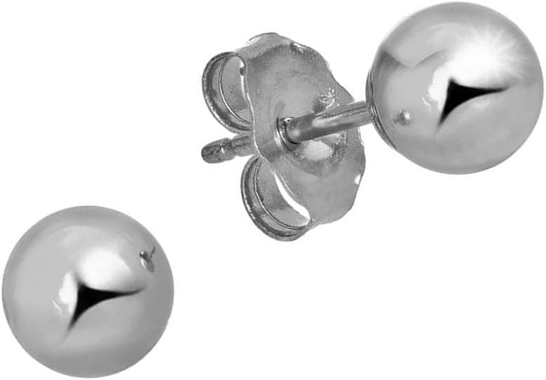 14k Real White Gold Stud Ball Earrings W/Gold Friction Backs - 7 mm