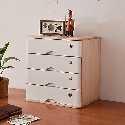 Archivador de madera con cerradura, oficina de 4 cajones para documentos A4, solución segura de almacenamiento de escritorio de varios niveles para suministros de oficina y papelería.