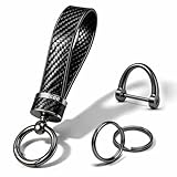 Turcee Leather Car Keychain - Carbon Fiber Interior Key Fob with Anti-Lost D-Ring - Car Accessory Key Ring (Black)