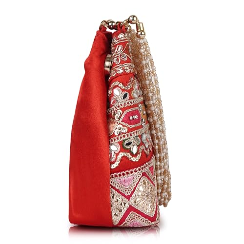 Image of PLANX Velvet SilK Stylish Embroidery Unique Design Traditional Ethnic Wedding Party Handheld Potli For Women | Potli Bag