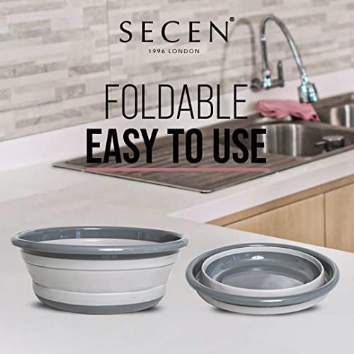 SECEN LONDON - 9L Collapsible Tub ,Collapsible Washing Tub , Foldable Dish Tub , Portable Washing Basin , Space Saving Plastic Washtub-Portable Outdoor Picnic Basket/Crater (Grey)