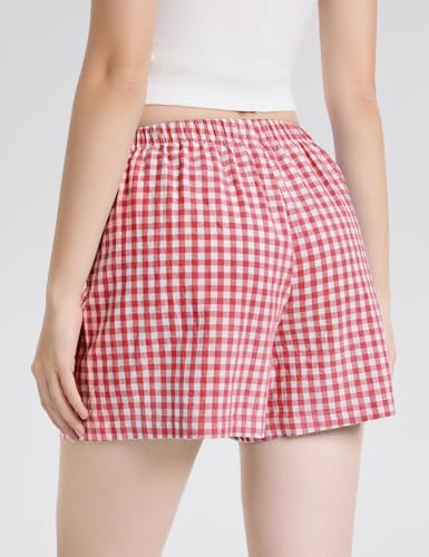 Image of LOMON Womens Boxer Shorts Casual Summer 2026 Pajama Lounge Sleep Pj Gingham Plaid Shorts Y2K Beach Bottoms