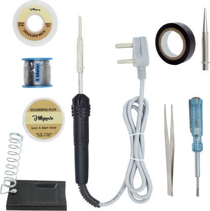 Hillgrove 9In1 Beginners Complete 30W Corded Electric Soldering Iron Kit With 5 Meter Solder Wire, Stand, Flux, Bit, Tape, Tester, Tweezer, Wick 30 W Simple (Flat, Pointed Tip) (B08P2BCCVY) Amazon Price History, Amazon Price Tracker