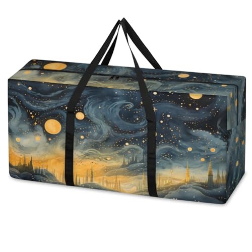Glitter Galaxy Extra Large Moving Bags Heavy Duty Storage Bags Retro Galaxy Cloth Wrap Around Handles Double Zipper Reusable Convenient Foldable Storage Tote for Travel Camping Space Save