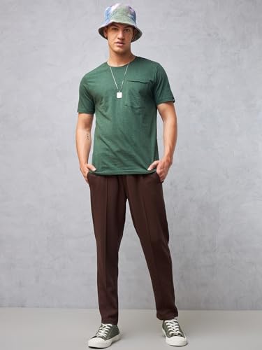 Image of Bewakoof Men's Solid Regular Fit Cotton Blend Track Pants