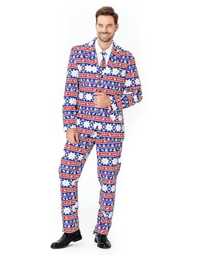 Men's 3-Piece Halloween & Christmas Suit, Two Button Jacket & Pants & Tie