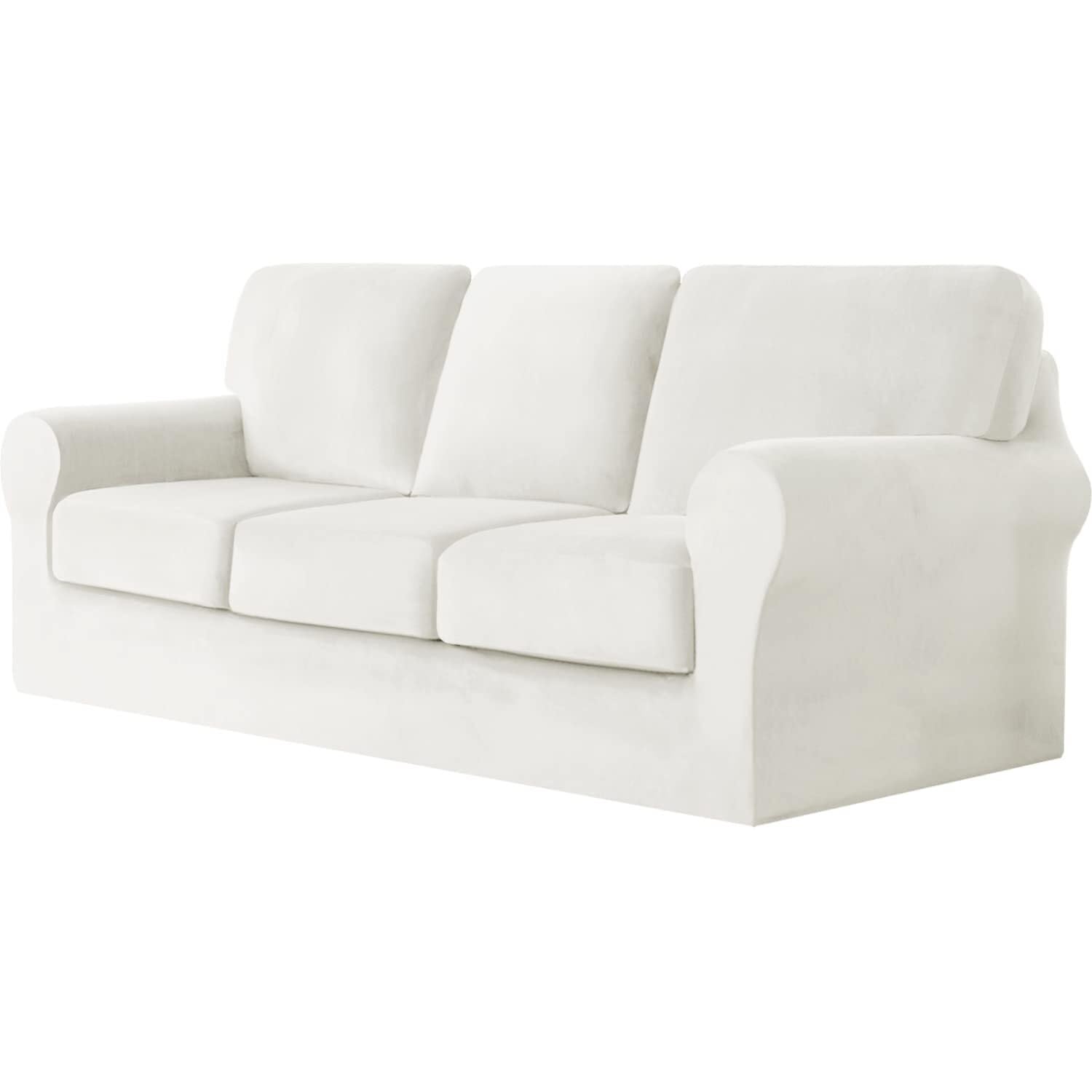 SDYdsgE sofa cover， Stretchy 2 Seater Sofa Cover with Separate Cushions and Backrest Covers Nero Fits 3 Posti(Bianco.)