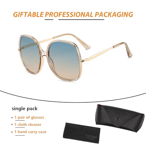 Image of Freckles Mark 70s Super Oversize Square Sunglasses for Women Vintage Rectangular Plastic Frame