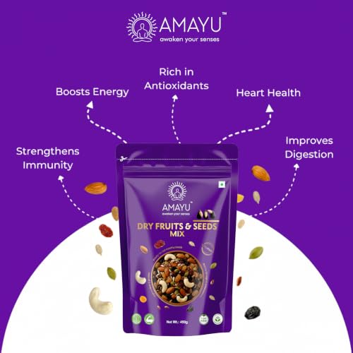 Image of Amayu Premium Mixed Dry Fruits Superfood Trail Mix with Almonds, Cashews, Raisins, Nuts & Seeds Rich in Antioxidants Panchameva Mix Dry Fruits in Fresh Good Source for Energy | 450gm