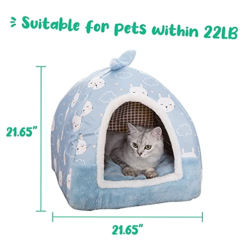 Eighth Days Pet Cave Bed for Cats/Small Dogs with Large Indoor Igloo Tent, 2-In-1 Cat House with Removable Washable Cushion Pillow, Soft Outdoor Medium Bedsure for Puppy/Kitten (Blue) - Image 3
