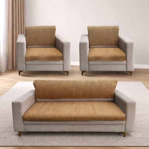 Image of Homerz Premium Velvet Sofa Cover Panel | Soft & Velvety Fabric | Rich Vibrant Colours | Sofa Protector for Living Room (Mustard, 5 (3+1+1) Seater, Seat Cover with Backrest)