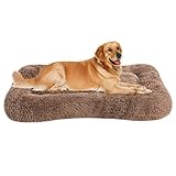 Coohom Deluxe Plush Dog Bed Pet Cushion Crate Mat,Fulffy Comfy Kennel Anti-Slip Washable Pad for Medium Large X-Large Dogs(XX-Large, Khaki)