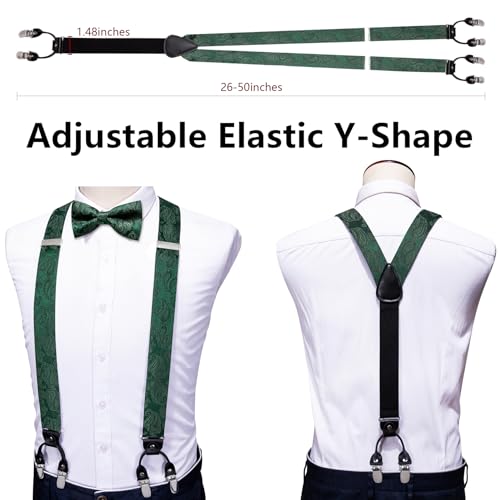 Image of YOHOWA Men Suspenders 6 Clips Strength Adjustable Y Braces Pre-Tied Bow Tie Set Formal Wedding Party