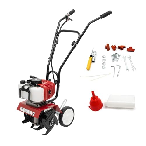 52cc Motobineuse à Essence Compact 2 Temps Motoculteur de Jardinage Cultivateur Thermique, 1.45KW/ 6500RPM