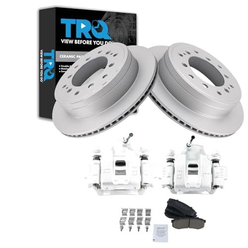 Image of TRQ Rear Brake Pad and Rotor Set Ceramic Vented Coated Rotors Calipers | For 2010-2014 Toyota FJ Cruiser