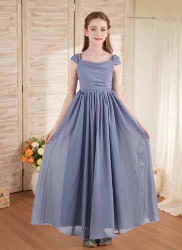 LTW Ruffles Junior Bridesmaid Dresses Chiffon Flower Girl Dress Girls Spaghetti Straps Party Pageant Gown Off-Shoulder2