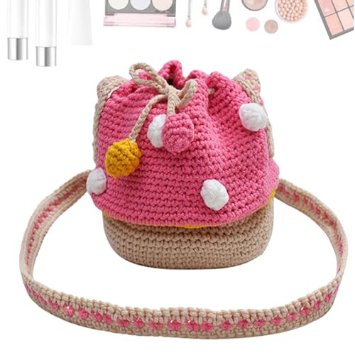 Bolsas de setas de punto, bolsa de setas de punto | Bolsa de cubo con cordón en forma de seta - Bolso de hombro de punto, monedero de punto, multifunz, Rosa, Fare riferimento alla descrizione