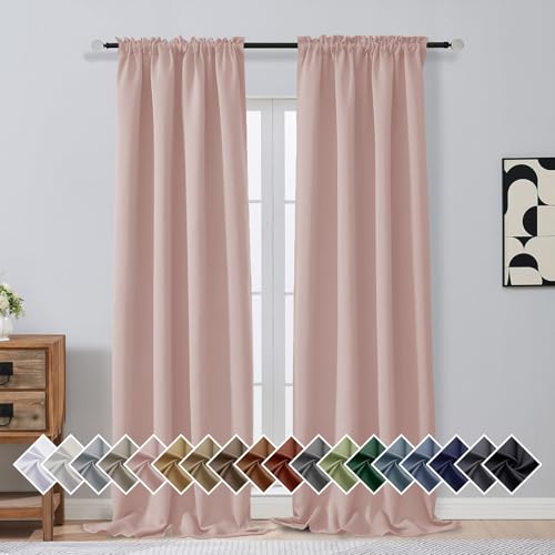 Image of Blush Pink Blackout Curtains for Bedroom 96 Inches Long 2 Panels, Soft Fabric Blackout Curtains, Room Darkening Living Room Window Treatments, Dual Rod Pocket Window Drapes, 2x40Wx96L Inches