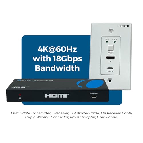 Image of OREI 4K Wall Plate HDBaseT HDMI /USB-C Extender, 400 ft Over Single Cat6 /Cat7 Cable Wall Plate Transmitter 4K @ 60Hz, HDR, RS-232, CEC, & 2 Way IR Control