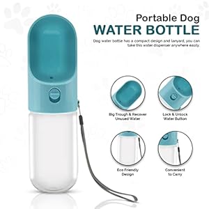Portable Dog Water Bottle – Leak-Proof Water Dispenser with Drinking Feeder & Carry Strap for Pet – Feeding Accessories – 13.5 oz., Blue