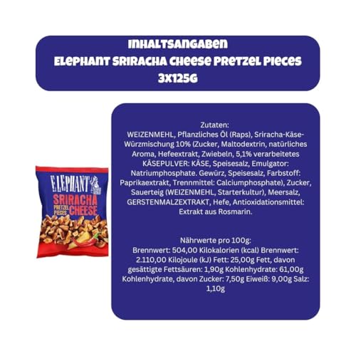 Elephant Sriracha Cheese Pretzel Pieces 3x125g - Die perfekte Mischung aus Käse, Sriracha und Brezel-Knusper - Box by Needforsweet