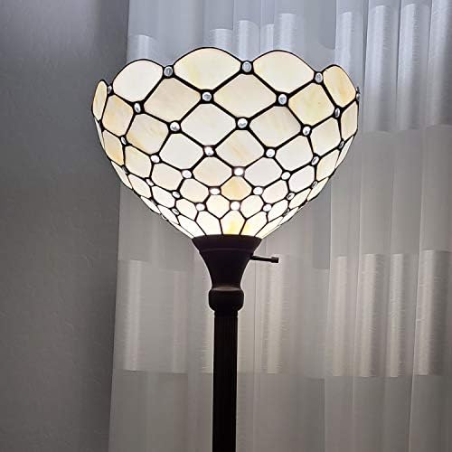 Amora Lighting Tiffany Style Floor Lamp Jeweled Torchiere 72" Tall Stained Glass White Yellow Stains Antique Vintage Light Decor Bedroom Living Room Reading Gift AM1119FL14B