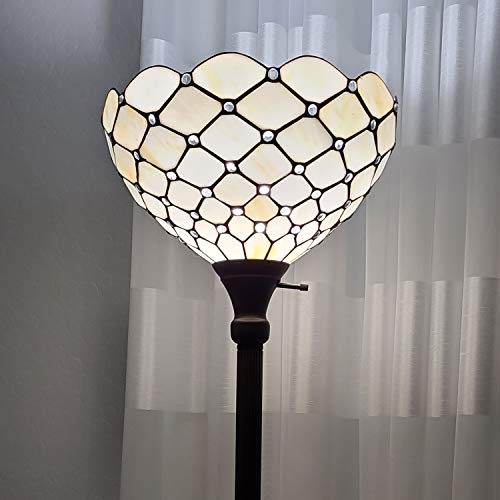 Amora Lighting Tiffany Style Floor Lamp Jeweled Torchiere 72" Tall Stained Glass White Yellow Stains Antique Vintage Light Decor Bedroom Living Room Reading Gift Am1119Fl14B #TOP8