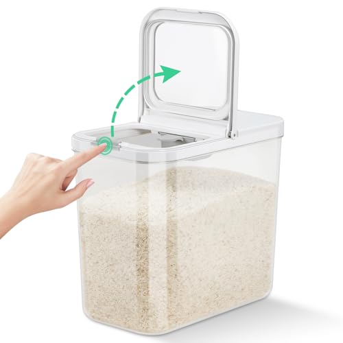TBMax Rice Flour Storage Container with Automatic Flip-up Lid 25 Lbs | 12.68 Qt, Tall and Narrow Food Storage Flour Bin for Kitchen Pantry Organization, Pet Dog Cat Food Storage Container