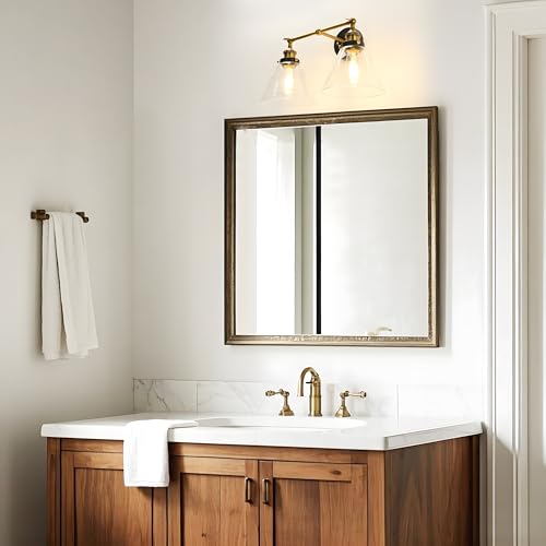 Image of PERMO Industrial 2-Lights Wall Sconces with Dual Funnel Clear Glass Shade Double Sconce Antique Wall Sconce for Mirror Hallway Bedroom, Hardwired, E26 Base