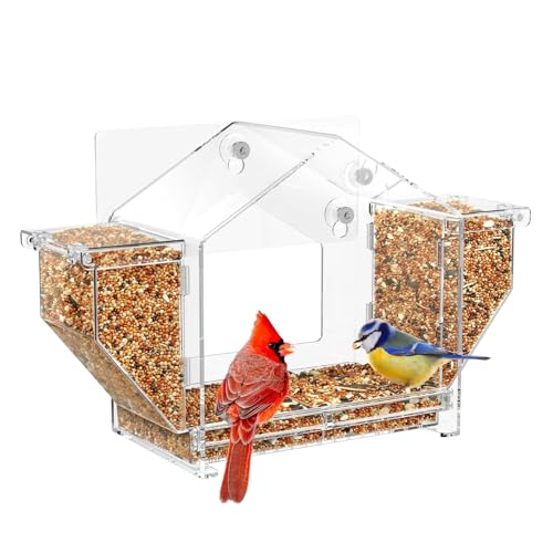 Vogel-Futterstation für Fenster, transparente Acryl-Futterstation, Eichhörnchensicheres Design, wetterbeständig, ideal für Aras, Spatzen und Vogelbeobachtung im Freien, 34 x 20,5 x 10,4 cm