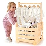 Wooden Baby Shower Crate Closet with Wheels & Higher Handle, Pushable Baby Shower Gifts Baby Basket, Wooden Crate for Storage, Personalized Baby Gifts for Newborn Boy Girl New Parent, 28' x 13.6' x 9'