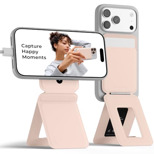 MOFT 携帯電話三脚ウォレット iPhone用 マルチアングル 軽量 携帯電話スタンド MOVAS ヴィーガンレザー 磁気財布 強力なマグネット NFCカードホルダー 旅行に不可欠 ピーチピンク (カードスロット付き)の商品画像（Amazon）