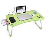 Slendor Lap Desk with Tablet Slot, Foldable Laptop Table with Storage Drawer for Bed，Portable Bed Desk for Laptop, Computer Tray with Cup Holder Notebook Stand Reading Holder for Couch Floor, Green
